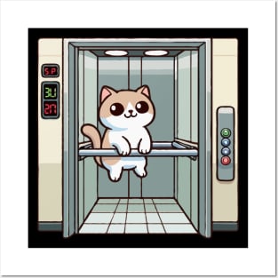 Cat Using Elevator Posters and Art